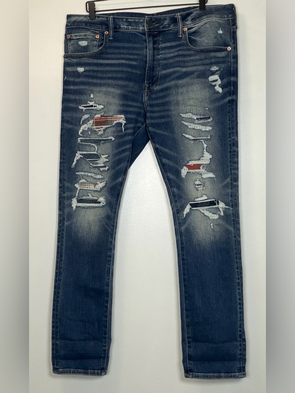 American Eagle Men's Distressed Slim Fit Jeans - Dark Blue
